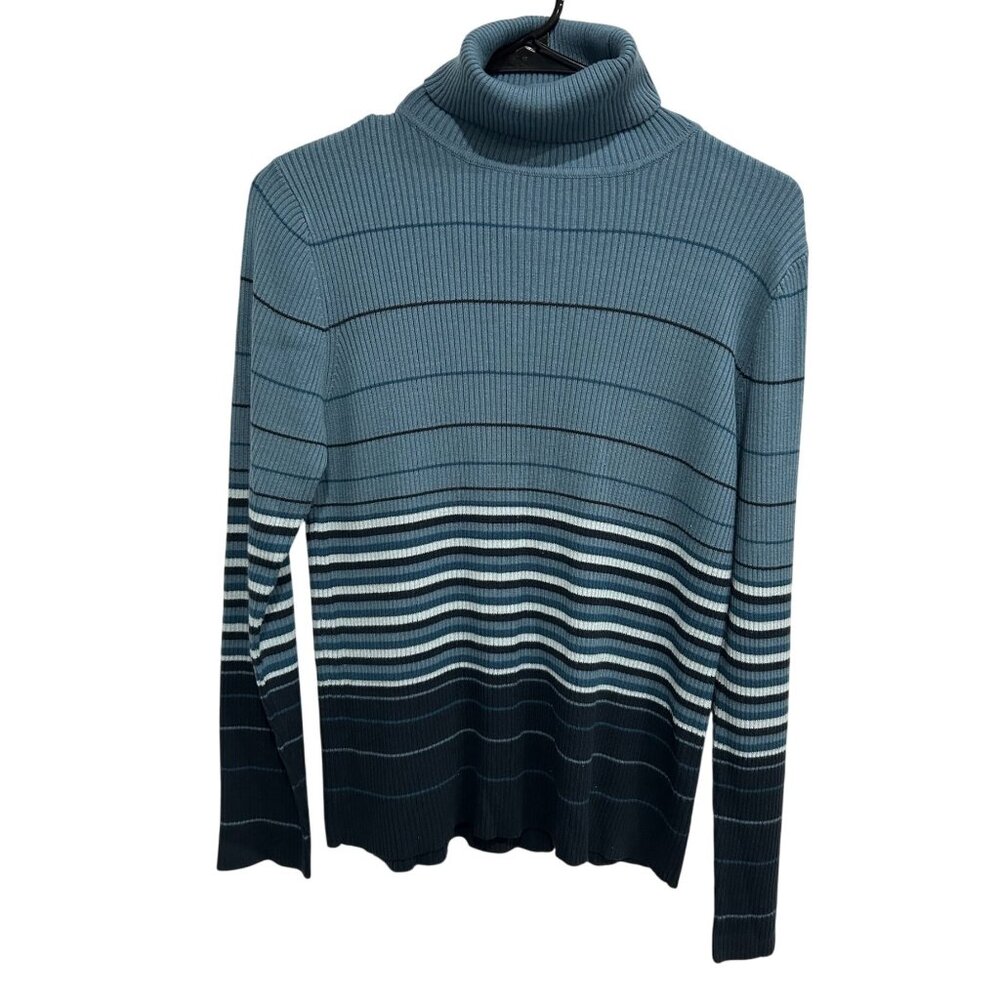 Hampshire Studio Striped Ribbed Turtleneck Blue Navy Sweater Sz Large